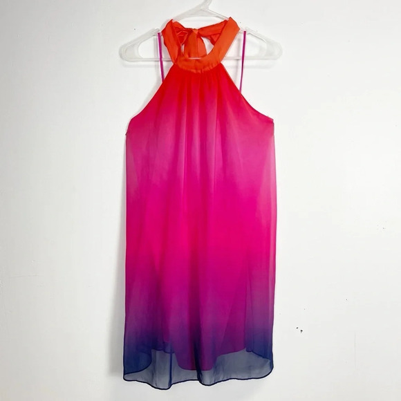 NEW Cynthia Steffe Dress Womens Size 2 Pink Purple Orange Ombre Halter - Picture 1 of 10
